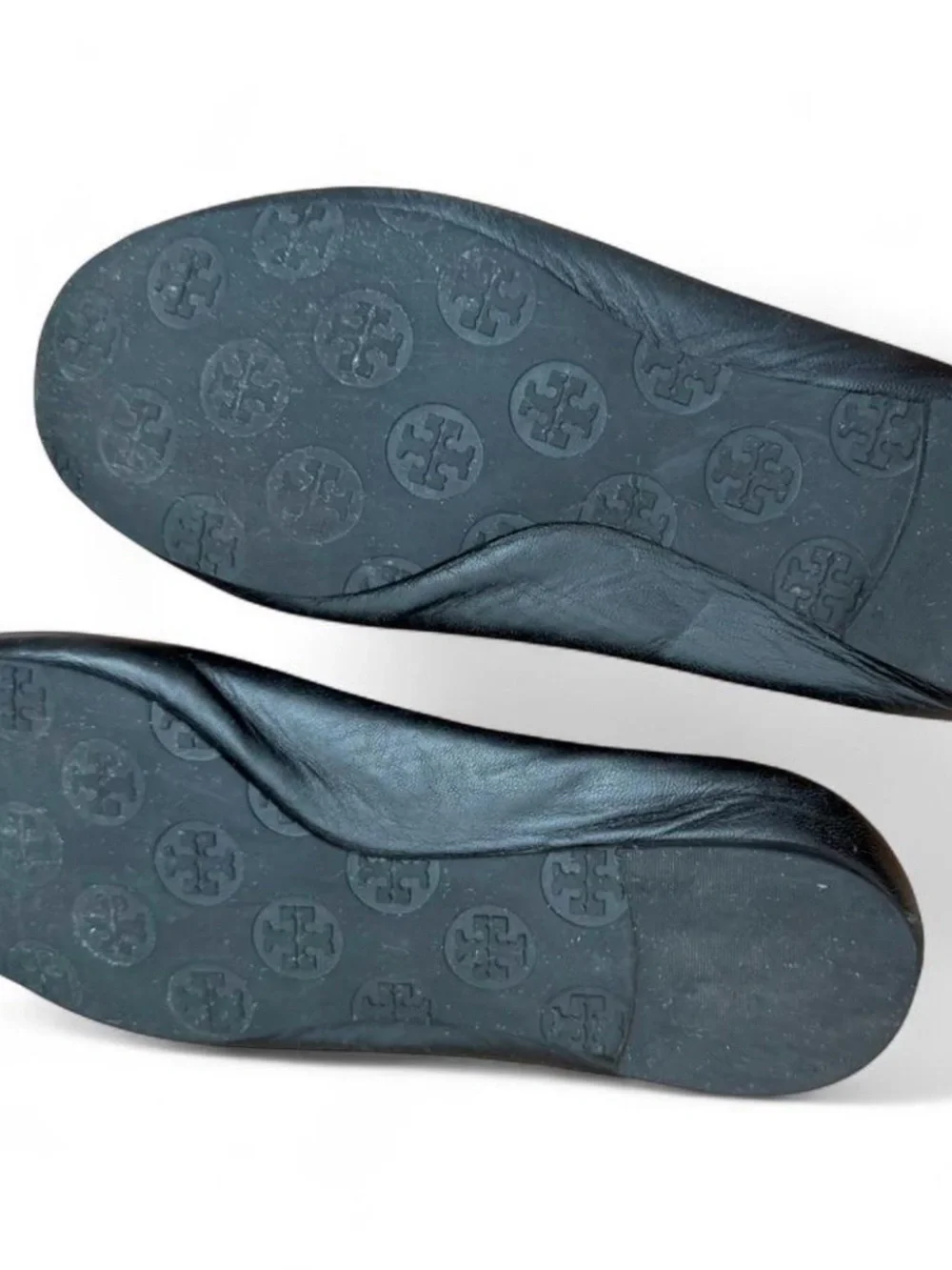 Tory Burch Black Leather Ballet Flats with Gold Logo Medallion